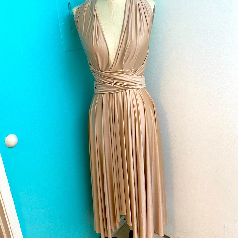 Beautiful Butter by Nadia Beautiful Light Pink Statin Classic Wrap Dress - Med